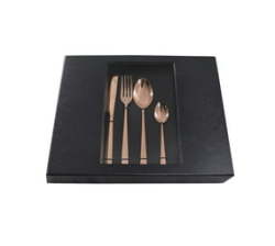 24 Piece Cutlery Set & Fiber Textured Noir Display Box - Rose Gold