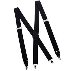 Jiniu Mens Suspenders X Shape Strong Clips Leather Heavy Duty Color Black