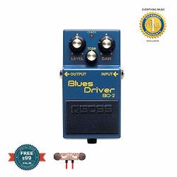Boss BD-2 Blues Driver Guitar Effects Pedal Includes Free Wireless Earbuds - Stereo Bluetooth In-ear And 1 Year Everything Music Extended Warranty