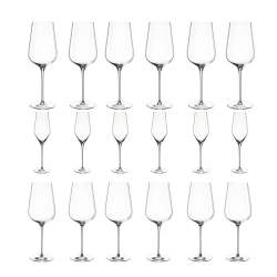 Champagne Red & White Wine Glasses X 6 Each: Brunelli - Set Of 18
