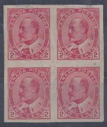 Canada 1903 Kevii 2C Imperf Block Of 4 Fine Mint