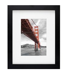 Frametory 8X10 Black Picture Frame - Made To Display Pictures 5X7 Photo With Ivory Color Mat - Wide Molding - Preinstalled Wall Mounting Hardware