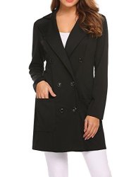 SE Miu Women's Wool Blend Longline Winter Fall Warm Coat Overcoat Black M
