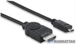 Manhattan High Speed HDMI Cable With Ethernet - Hec Arc 3D 4K HDMI Male To Micro Male Shielded Black 2 M 6.6 Ft. Retail
