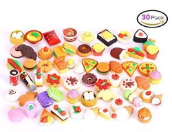 30 Pcs Joanna Reid Collectible Set Of Adorable Puzzle Sweet Dessert Food Cake Erasers For Kids - No Duplicates - Puzzle Toys Best For