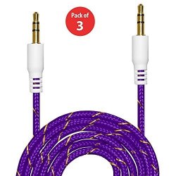 Aux Cable 3.5MM 3 Pack Premium Male To Male Auxiliary Audio Cable 3FT Nylon Braided Tangle Free Aux Cable For Headphones Ipods Iphones Ipads