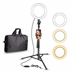 Ubeesize 8" Selfie Ring Light With Cell Phone Holder LED Lightning Tripod Stand With Carry Bag For Makeup & Youtube Stream Compatible With Iphone & Android Phone