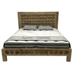 Wooden Geometric Carved Bed - Queen XL Sotran Dekorativ