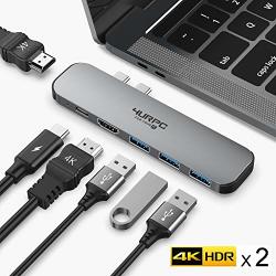 USB C Hub 4K Dual Monitor Adapter USB Type C Docking Station Compatible For Macbook Pro 2019 2018 2017 2016 Macbook Air 2018 2019 With 2 4K HDMI 3 USB 3.0 60W Pd Charging