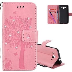 Hmtech Huawei Y3 2017 Case 3D Crystal Embossed Love Tree Cat Butterfly Handmade Bling Pu Flip Stand Card Holders Wallet Cover For Huawei Y3