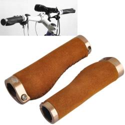 Bicycle Mtb Bike Lock-on Comfort Leather Handlebar Hand-stitched Grips Brown