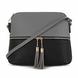 Sg Sugu Lightweight Medium Dome Crossbody Bag With Tassel Zipper Pocket Adjustable Strap Dark Gray black