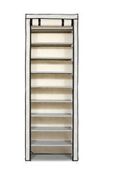 Homebi 10-TIER Shoe Rack 30 Pairs Shoe Tower Closet Shoes Storage Cabinet Portable Boot Organizer With Dustproof Non-woven Fabric Cover And 10 Durable Shelves Beige