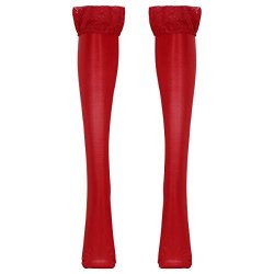 Tiaobug Women's 70D Smooth Silky Thigh High Stockings With Silicone Lace Top For Formal Casual Dresses Red One Size