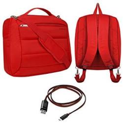 Vangoddy Bonni 3-IN1 Laptop Messenger Bag Backpack Tote Red For Lenovo Yoga 710 15 Ideapad Y700 700 500 300 100 I5 Thinkpad P E L Series 14" 15.6" + Micro USB Cable