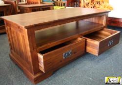 Coffee Table With 2 Drawers - Solid Wood High Quality Walnut Finish
