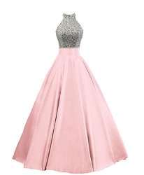 Heimo Women's Sequined Keyhole Back Evening Party Gowns Beaded Formal Prom Dresses Long H123 6 Pink