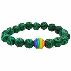 Nanafast Rainbow Lgbt Pride Beaded Bracelet Elastic Bead Waistband Jewelry Green Malachite