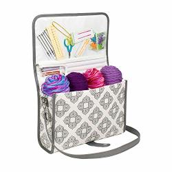 Everything Mary EVM12386-1 Deluxe Knitting & Yarn Organizational Storage Tote Bag White grey
