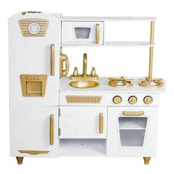 Kids Wooden Toy Kitchen Retro White And Gold - Giant 89CM