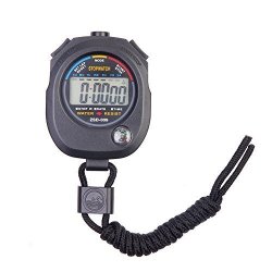 Flexzion Digital Stopwatch Chronograph Timer Sports Stop Watch Clock Professional Handheld For Swimming Running Interval Outdoor Activities With Large Lcd Display Neck Strap Black