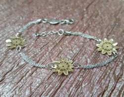 Gold Plated Flower Bracelet In 925 Sterling Silver
