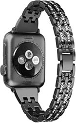 Secbolt Slim Bling Bands Compatible Apple Watch Band 42MM 44MM Iwatch Series 5 Series 4 Series 3 Series 2 Series 1 Diamond Rhinestone Metal Jewelry Wristband Strap