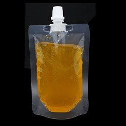 Transparent Stand-up Portable Drink Pouches Bags Clear Juice Drinking Water Carrier For Hiking Fitness Plastic Drinkware Beverage Water Bottle 3.94 Mils Thick Doypack 50 4.3X5.5 INCH--220 Ml