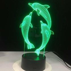 3D Dolphin Fish Night Light LED Touch Switch Decor Table Desk Optical Illusion Lamps 7 Color Changing Lights LED Table Lamp Xmas Home Love