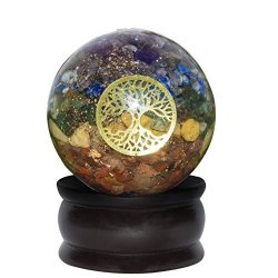 Crocon Seven Chakra Orgone Sphere Ball Tree Of Life Symbol Energy Generator For Reiki Healing Chakra Balancing & Emf Protection Size: 50-55MM