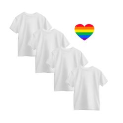 Fashion Adult Basic Plain White Cotton T-shirts Set Of 4 With Heart Sticker