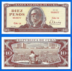 Cuba 10 Pesos 1978 Unc Peso Centavos Caribe America