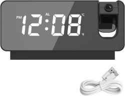Projection Clock Alarm With LED Display 180 Rotatable USB Rechargeable