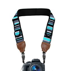 Dslr Camera Strap Shoulder Neck With Stripe Blue Neoprene Design And Accessory Storage Pockets - Works With Sony Alpha A6000 DSC-HX400V DSCH300 B And More