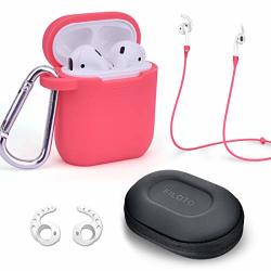 Airpods Case Cover For Apple Airpods 2&1 Wireless Charging Case With Airpods Accessories Keychain skin strap earhooks storage Case Filoto Cute Airpods Apple Silicone Case Upgrade Hot Pink