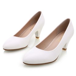 Yalnn Women's Leather Med Heels Shoes - White 9
