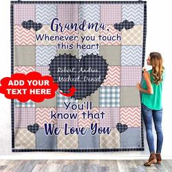 Personalized Custom Name Grandma Quilt Fleece Throw Blankets Comforter Twin Queen Size Christmas Birthday Customized Gifts For Nana Mimi Gigi Grandmother From Granddaughter Grandkids Grandson