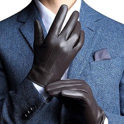 Harrms Best Touchscreen Nappa Genuine Leather Gloves For Men's Texting Driving Cashmere Lining M-8.5" Us Standard Size Brown Cashmere Lining