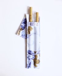 Set Of 2 Bamboo Straws Plus Case And Cleaner - Purple Floral Pattern