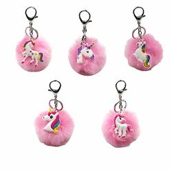 Pom Pom Keychain Fluffy Fur Plush Keychain With Soft Cute Ball + Round Metal Key Ring Chain 5 Pink Keyring Pendant For Kids Girlfriend