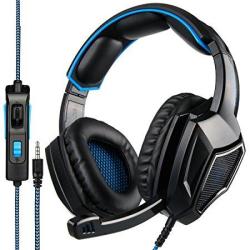 2018 Newest Updately Sades SA920 Wired Stereo Gaming Headset Over Ear Headphones With Microphone For New Xbox One PS4 PC cell Phones- Black blu