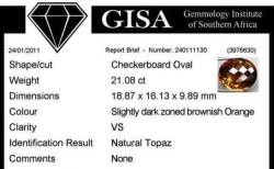 G.i.s.a. Certified 21.08ct Topaz