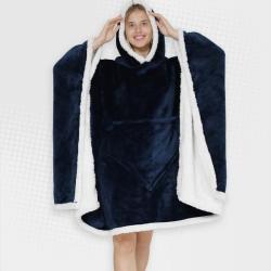 Adults Midnight Blue 2 In 1 Hooded Poncho Blanket