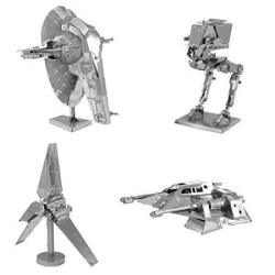 Fascinations Metal Earth Metal Earth 3D Metal Model Kits Star Wars Set Of 4 - Snowspeeder Imperial Shuttle Slave 1 At-st