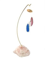 Beverly Oaks Wind Chime Desk Stand With Blue Agate Pink Agate Clear Quartz And Rose Quartz Base Desk Chime Featuring Healing Crystals And Wooden Halo
