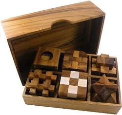 Wooden 6 Puzzle Gift Set In A Wood Box - 3D Puzzles For Adults And Teens