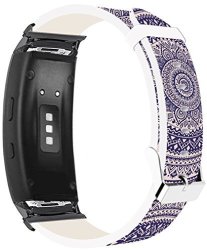 Samsung Galaxy Gear FIT2 Pro Strap Leather Replacement - Samsung Galaxy Gear Fit 2 FIT2 Pro Bands Black Connectors Blue Flower Personalized Designer