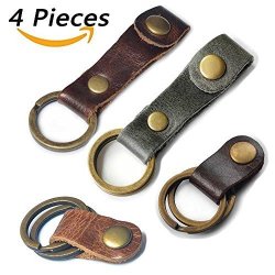 Leather Keychain And Leather Cable Organizer - Simple Retro Genuine Key Ring For Car Key USB Cable Headphone Wire Ties 4PACK Brown Set