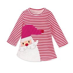 Baby Girl Christmas Long Sleeve Striped Santa Princess Dress Party Dresses Skirt 12 Months Red