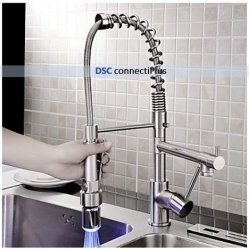 Contemporary Single Handle Temperature Sensing LED High Pressure Pull-out Kitchen Faucet..